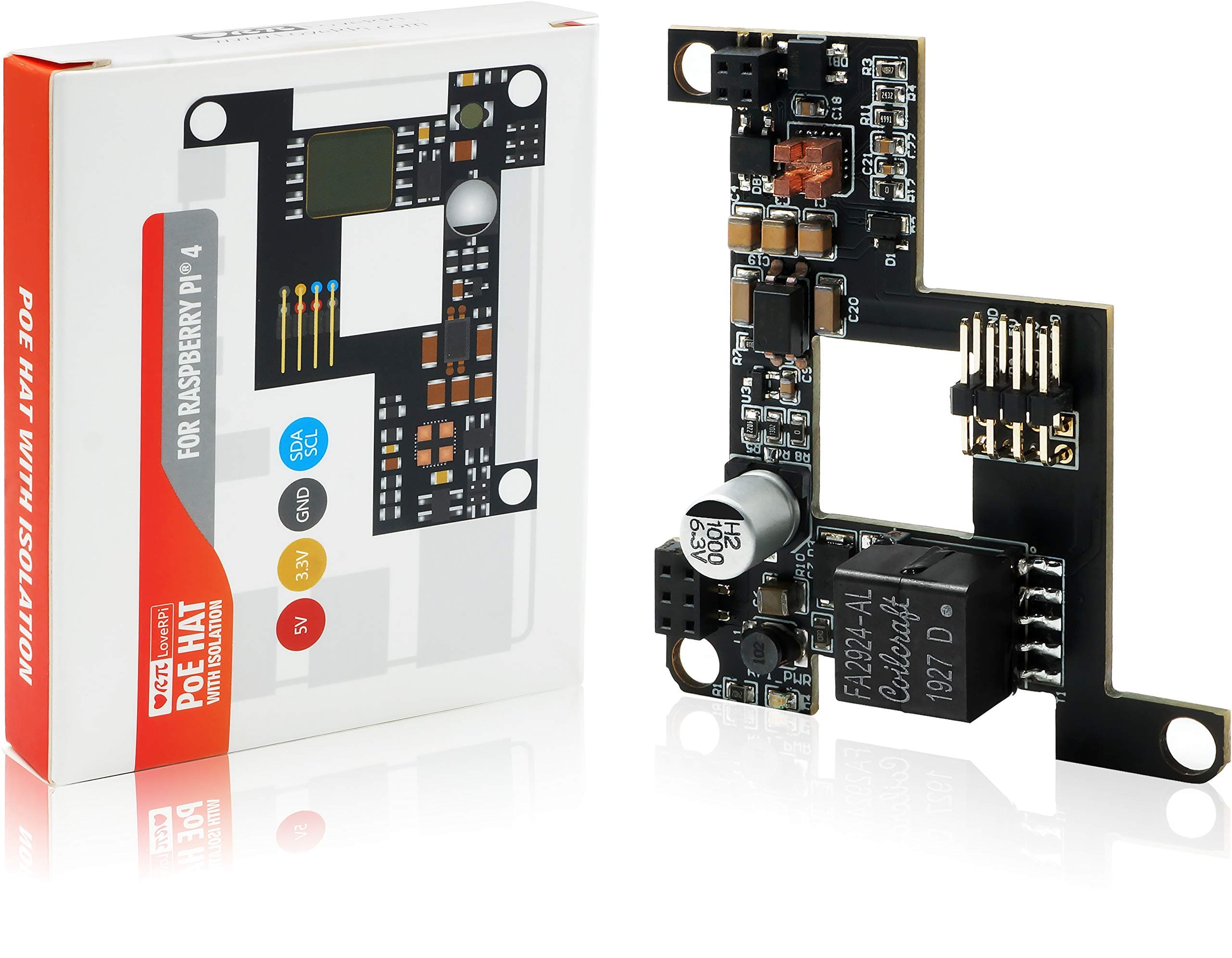 - LoveRPi Power-Over-Ethernet (PoE) HAT for Raspberry Pi 4 Model B and Raspberry Pi 3 Model B+ (Professional, Isolated (3KV))