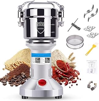 - 550g Electric Grain Mill Grinder, 304 Stainless Steel Flour Mill, 2000W High Speed Spice Grinder, Electric Grain Mill for Dry Wheat, Oats, Corn, Pepper and Coffee Beans