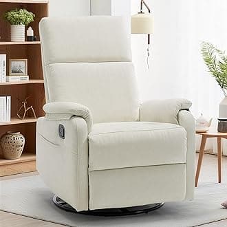 Recliner Chair, Swivel Rocking Recliner Chair for Adults, Glider Rocking Chair, Small Nursery Chair Recliner for Living Room, Reclining Chair with Modern-Designed Armrests, Chenille, Beige