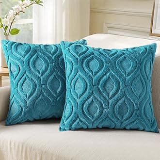 decorUhome Cozy Textured Euro Sham Summer Throw Pillow Covers 22x22 Inch Set of 2, Soft Plush Faux Wool Teal Accent Couch Pillow Covers for Modern Farmhouse Sofa Bed Living Room