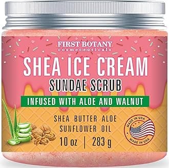 First Botany Body Scrub - Natural Exfoliating Salt Scrub & Body and Face Souffle helps with Moisturizing Skin, Acne, Cellulite, Dead Skin Scars, Wrinkles (10 fl oz, Shea Icecream)