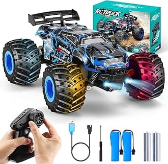 Remote Control Car, 1:18 Rc Cars, All-Terrain RC Truck with LED Light, 20KM/H, Rechargeable, 2WD, 2.4GHz, Sturdy PVC Shell, Remote Control Truck for Boys 4-7 8-12, Beginner