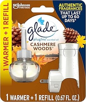 Glade PlugIns Refills Air Freshener Starter Kit, Scented Oil for Home and Bathroom, Cashmere Woods, 0.67 Fl Oz, 1 Warmer + 1 Refill