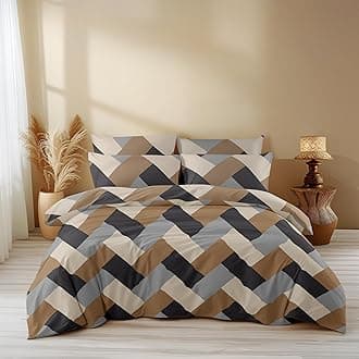 LOOMLYFE 300 TC All Season King Size AC Comforter || Blanket || Duvet for Double Bed with 1 Flat Bedsheet and 2 Large Pillow Covers - 4 Piece Comforter Set - BrownGreyCross