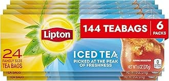 Unsweetened Iced Tea Bags, Family Size Zero Calories, 144 Total Tea Bags (24ct - Pack of 6)