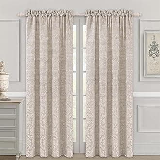 Damask Floral Curtains for Bedroom, Textured Lined Jacquard Curtains 2 Panels with Tiebacks, Window Curtain for Living Room Banquet Holiday Decor, Rod Pocket(52”x 84”, Light Taupe+Gold)