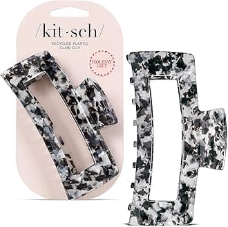 Kitsch Jumbo Open Shape Claw Clips - Large Eco-Friendly Styling Banana Clips for Non Slip Updo - Strong and Giant Wide Teeth for Thick Medium and Thin Hair (Black)