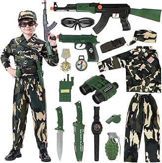 Army Costume for Boys, Halloween Costumes for Kids 3-12 with Accessories, Perfect for Halloween, Birthday Party, Career Day
