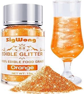 Orange Edible Glitter - 15g Food Grade Luster Dust Powder, Cake Decorating Sprinkle Glimmery Dust for Drinks, Wine, Fondant, Chocolate, Candy, Cookie, Vegan