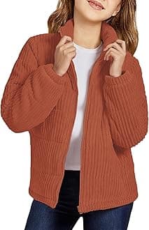 Girls Long Sleeve Winter Jacket Coats Zip Up Stand Collar Corduroy Quilted Outerwear Jackets with Pocket