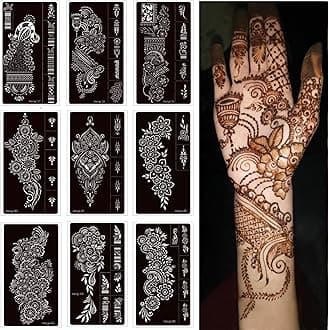 9 Sheet Henna Stencils Temporary Tattoo Stencils,Henna tattoo kit Reusable henna Tattoo Sticker Indian Temporary Tattoo Stickers Self Adhesive Tattoo Templates