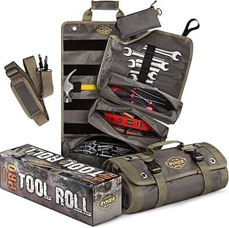 The Ryker Bag Pro Official Tool Roll Organizer - 4 Detachable Tool Pouches + Detachable Wrench Organizer, Heavy Duty Tool Bags for men + women Mechanic & Electrician Tools Storage Roll Up Tool Bag