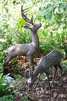 Large Stag & Doe Deer Bronze Garden Statues