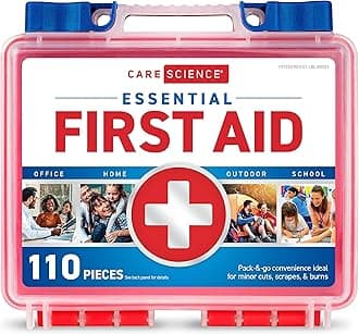 Care ScienceFirst Aid Kit, 110 Pieces | Professional Use for Travel, Work, School, Home, Car, Survival, Camping, Hiking, and More