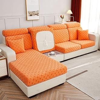 Jacquard Sofa Cushion Cover Couch Seat Covers Sofa Seat Cushion Slipcovers Sofa Cover, Plush Winter Warm High Stretch Fabric Washable Summer Furniture Protector (Orange,2 Seat Plus)
