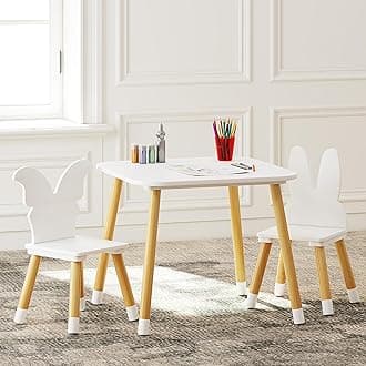 UTEX Kids Table with 2 Chairs Set, Kids Table and Chair Set,3 Piece Kiddy Table and Chair Set, Toddler Table and Chairs, White