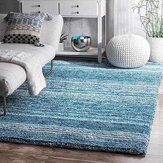 Classie Ombre Pattern Shag Area Rectangular Rug, Floor Mat, 5X7 Feet, Sky Blue Mixture
