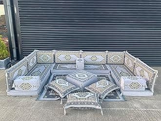 U Shaped Grey Color Arabic Majlis Sofa For Living Room, Arabic Mattress Seating For Living Room (Premium Foam Filled)