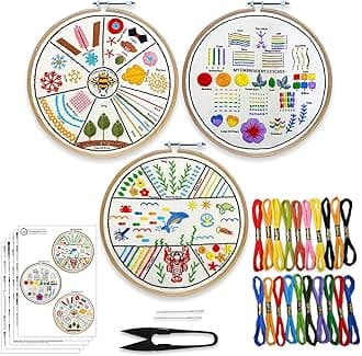 Embroiderymaterial Pack of 3 DIY Cross Stitch Embroidery Kit for Beginners – “Learn to Stitch Kit” | Printed Fabric, Threads, Hoop, Needles & Step-by-Step Guide | Ideal for Practice, Learning & Hobby