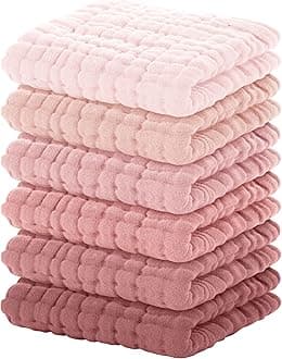 Yoofoss Muslin Baby Washcloths 100% Organic Cotton Face Towels 6 Pack Wash Cloths for Baby 12x12in Soft and Absorbent Baby Wipes (Gradient Pink)