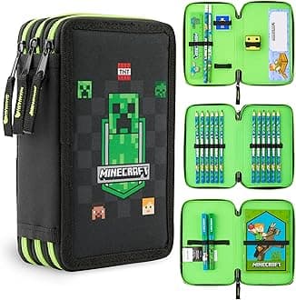 Minecraft Pencil Case for Kids School Supplies Filled Large Pencil Case Multiple Compartments Pencil Set Colouring Pencils for Children Boys Stationery Set Gifts