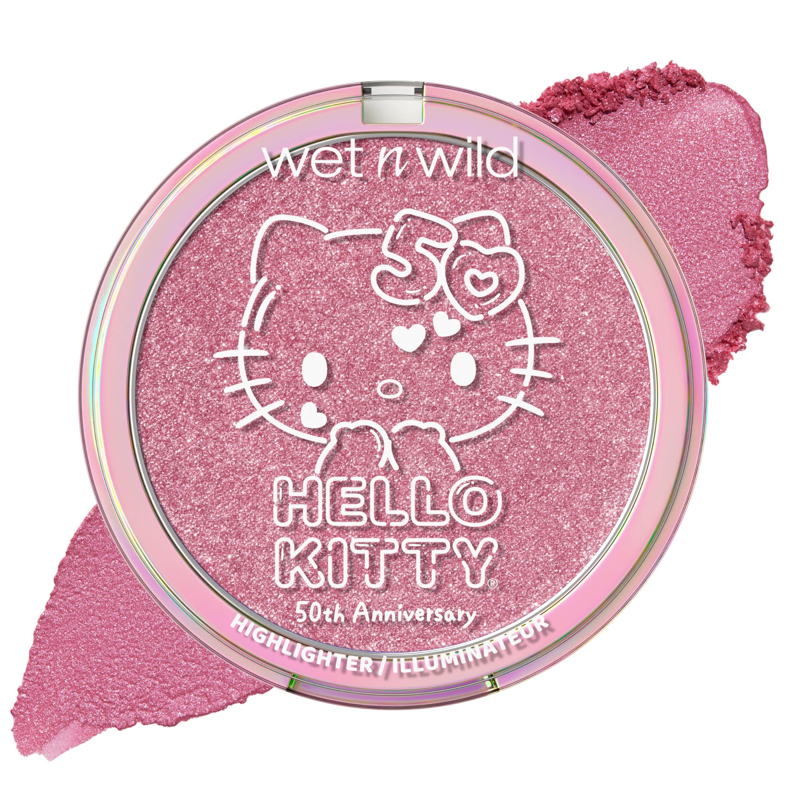 wet n wild Hello Kitty Highlighter, Multi-Dimensional Glow with Iridescent Pearls, Silky-Smooth Buildable & Blendable Formula, Cruelty-Free & Vegan - Cheerleader