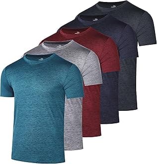 5 Pack: Men’s Short Sleeve Dry Fit Active Crew Neck T Shirt - Athletic Running Gym Workout Tee Tops