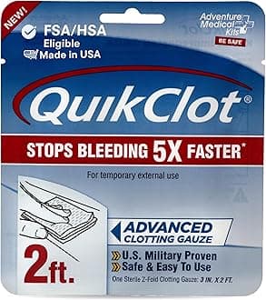 QuikClot Advanced Clotting Gauze - Stops Bleeding Up to 5X Faster Than Standard Gauze - Kaolin Hemostatic Dressing - for First Aid Kits & Survival Gear - 3 x 24