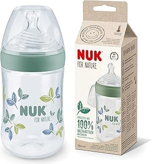 NUK for Nature Baby Bottle | Medium Teat | 260 ml | Breast-Like Ant-Colic Silicone Teat | Temperature Control | Sustainable, BPA-Free Materials | Green