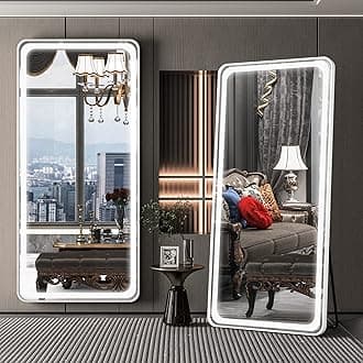 Hasipu Full Length Mirror with Lights, 71" x 28" Lighted Floor Standing LED Mirror Full Length, Full Body Mirror w/Dimming & 3 Color Lighting White