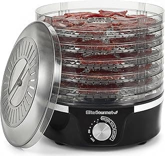 EFD319 Food Dehydrator, 5 BPA-Free 11.4" Trays Adjustable Temperature Controls, Jerky, Herbs, Fruit, Veggies, Dried Snacks, Black