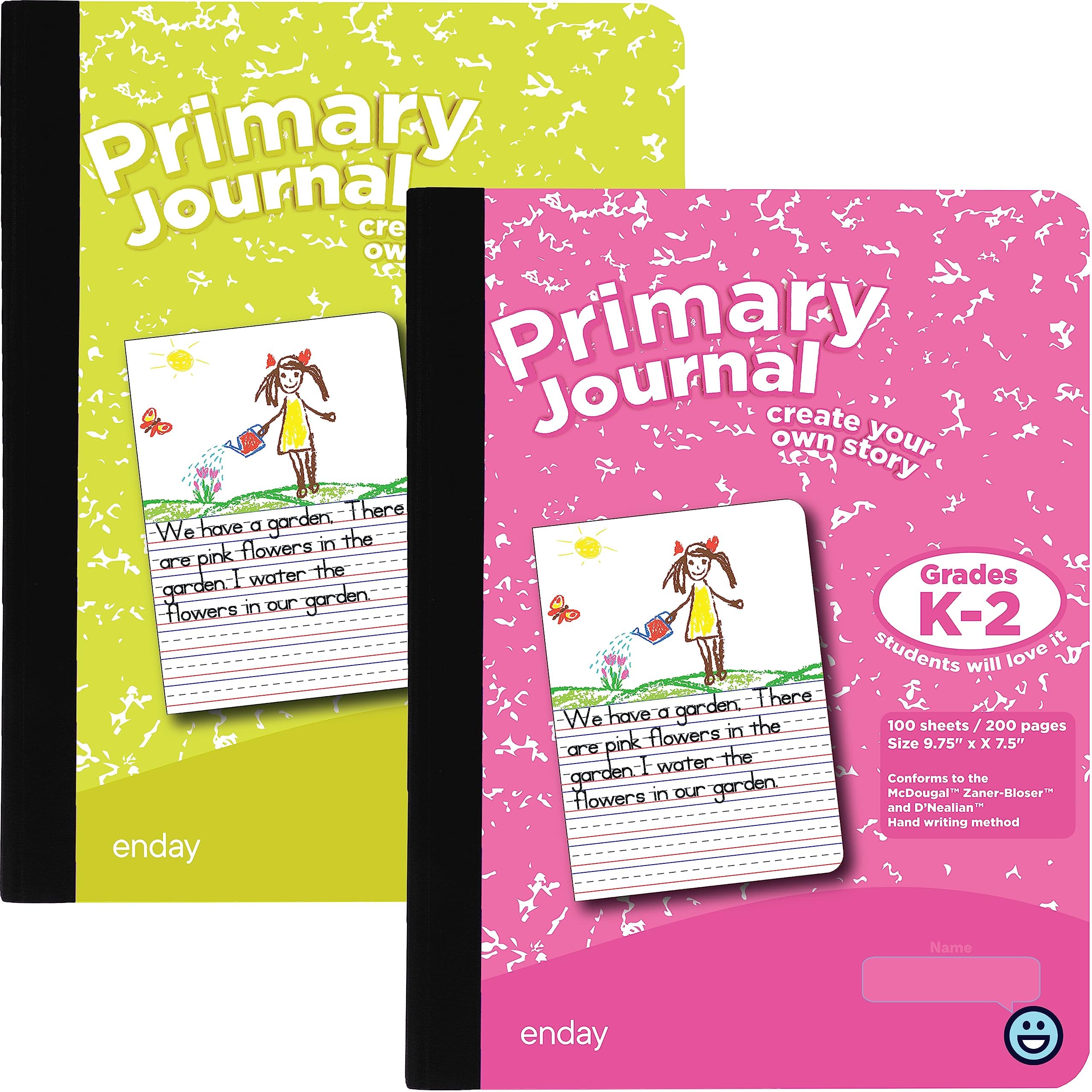 Enday Primary Journal Grades K-2, Primary Writing Journal, Half Page Ruled Primary Journal Composition Notebook for Kids, 100 Sheets kids Notebook, Pink and Yellow (2 Pack)
