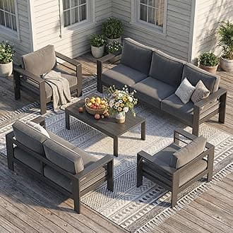 Solaste Full Aluminum Patio Furniture Set for All Weather, Oversized Modern Outdoor Furniture Set with Upgraded 5" Thick Cushion, 7 Seats Outdoor Patio Conversation Set Coffee Table, Grey