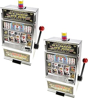PowerTRC 2 Pack Jumbo Slot Machine Coin Bank | Casino Toy Slots Piggy Bank | Flashing Lights and Jackpot Sounds