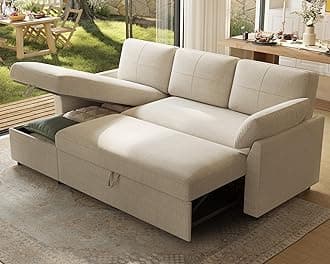Sofa Bed, Sleeper Sofa with Storage Chaise, L Shaped Sofa with Pull Out Bed, Oversized Sofas for Living Room, Beige