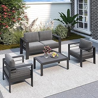 Solaste Aluminum Patio Furniture Set for All Weather, Oversized Metal Outdoor Furniture Set with 27.5" Deep Seating and 3.2" Wide Armrest, Outdoor Patio Conversation Sets with 10" Back Cushion, Gray