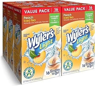 Wyler's Light Singles To Go Powder Packets, Water Drink Mix, Peach Iced Tea, 16 Count, 6 Boxes (96 Single Servings)