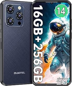 OUKITEL WP52 Rugged Smartphone 5G - 256GB+16GB Storage Up to 2TB, Android 14 Mobile Phones with 6.6" HD+ Display, 48 MP Triple Camera, 6500mAh 18W Charge, Dual SIM & Nano+SD Card Slot, Blue