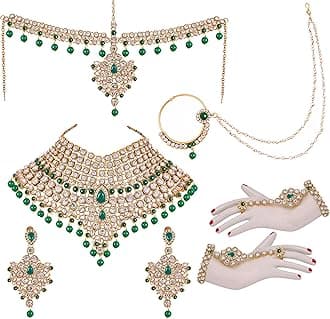 Lucky Jewellery Wedding Designer Gold Plated Dulhan Choker Bridal Set with sheeshpatti for Girls & Women (2475-L1ZS-KD124-)