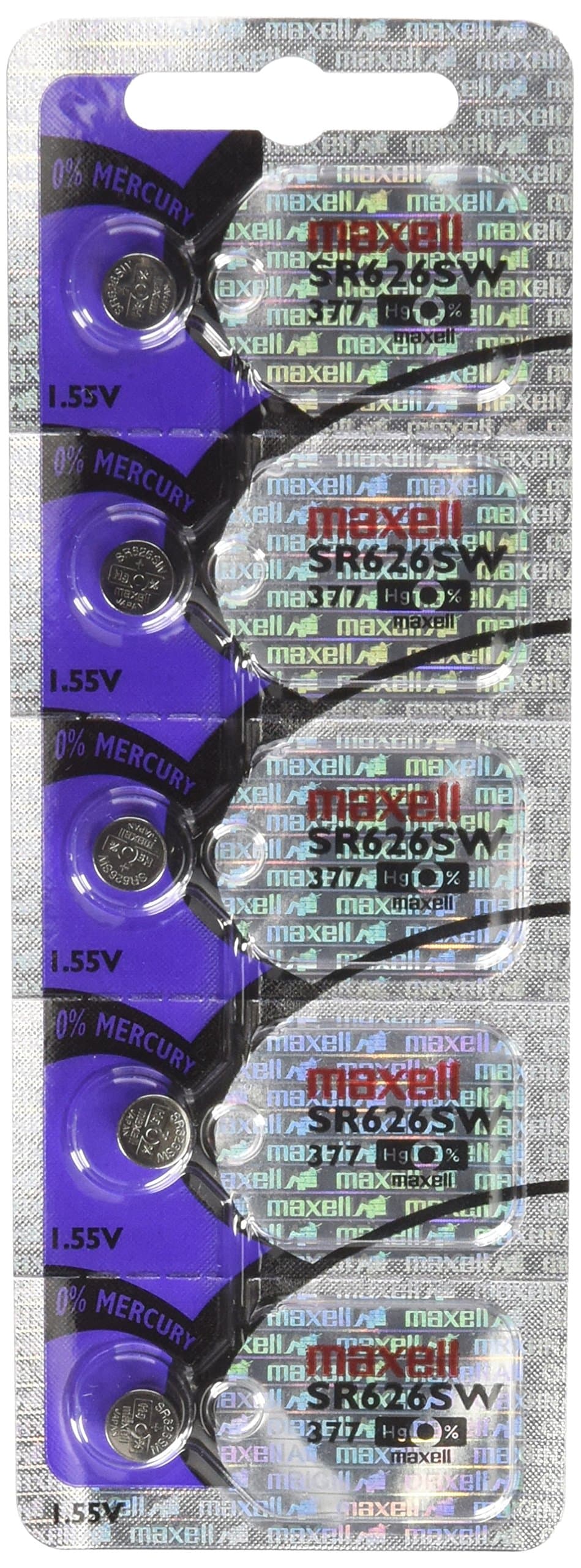 5 Maxell Batteries Button Cell SR626SW
