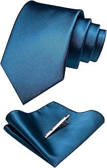Solid Color Formal Necktie and Pocket Square Tie Clip Sets for Men