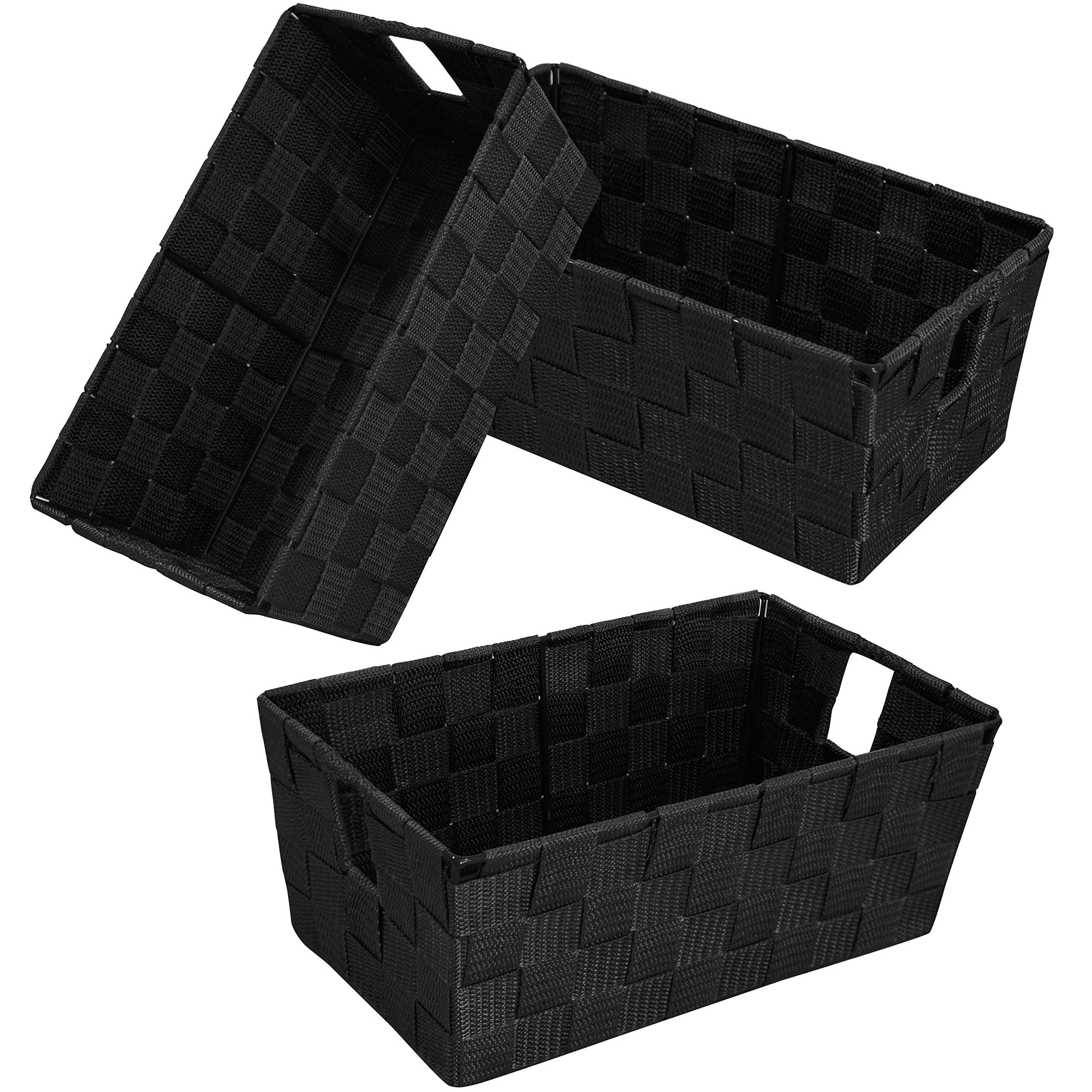 Woven Black Storage Baskets Shelf Tote Boxes Container, Durable Storage Organizer Bins with Built-in Handles for Bedroom, Office, Closet, Kids Room, Nursery, 3-Pack,11.4”x 6.5”x 4.5”