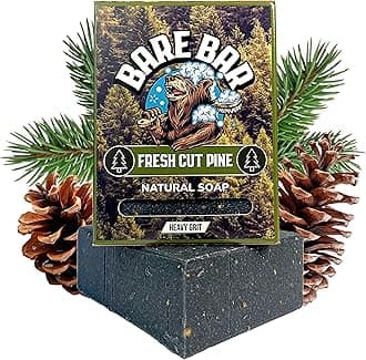 Mens Soap - Bare Bar - Natural Mens soap bar UK - Handcrafted Exfoliating Cold Process Natural Body Soap bar for Men - Vegan, Plastic Free, Cruelty Free, 142g, hand soap (Fresh Cut Pine)