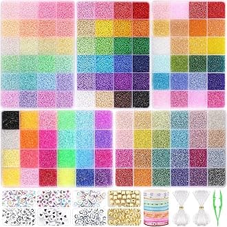 Funtopia 61000pcs 2mm Seed Beads for Jewelry Making, 5 Types 120 Colors Small Glass Beads for Bracelets, Friendship Bracelet Kit with Alphabet Letter Beads, Smile Face Beads for DIY, Art and Craft