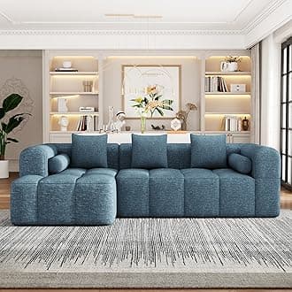 101.2" Sectional Sofa Full-Compressed Sofa Modular Sofa Couch Free-Combined with Deep Seating and Two Side Pockets for Living Room (Blue@90)
