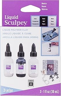 Liquid Sculpey Liquid Polymer Oven-Bake Clay, Classic Sampler Pack, Three 1 oz. bottles included, White, Black and Clear colors, Great for jewelry, holiday, DIY