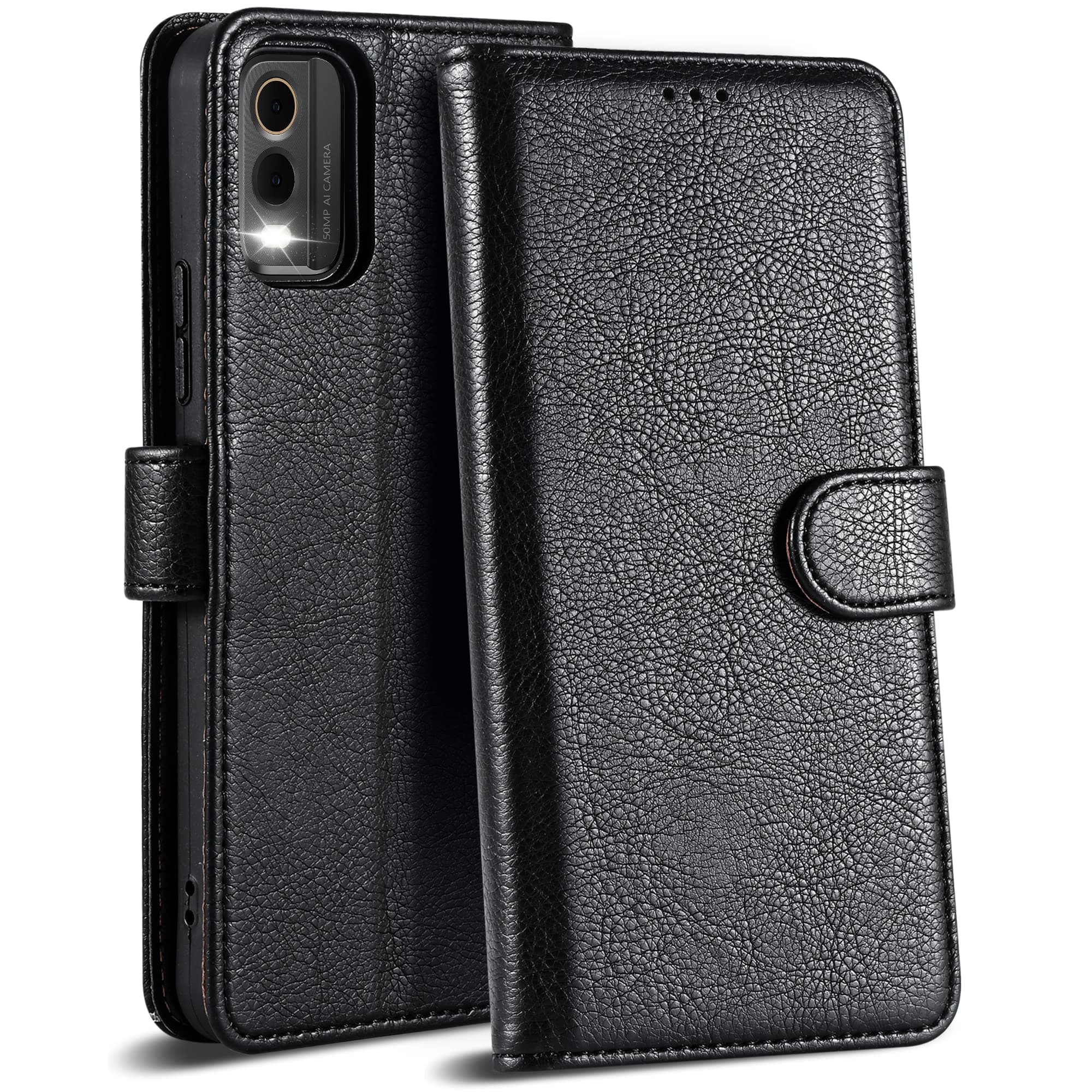 Case Collection for Nokia C32 Phone Case - Premium Leather Folio Flip Cover | RFID-Technology | Kickstand | Money and Card Holder Wallet | Compatible with Nokia C32 Case Black