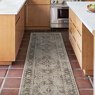 Ruggable Washable 2x7 Runner Rug, Kamran Hazel, Premium Vintage Rugs for Hallway, Kitchen, Entryway, Living Room, Bedroom, Office with Gripper Non Slip Pad
