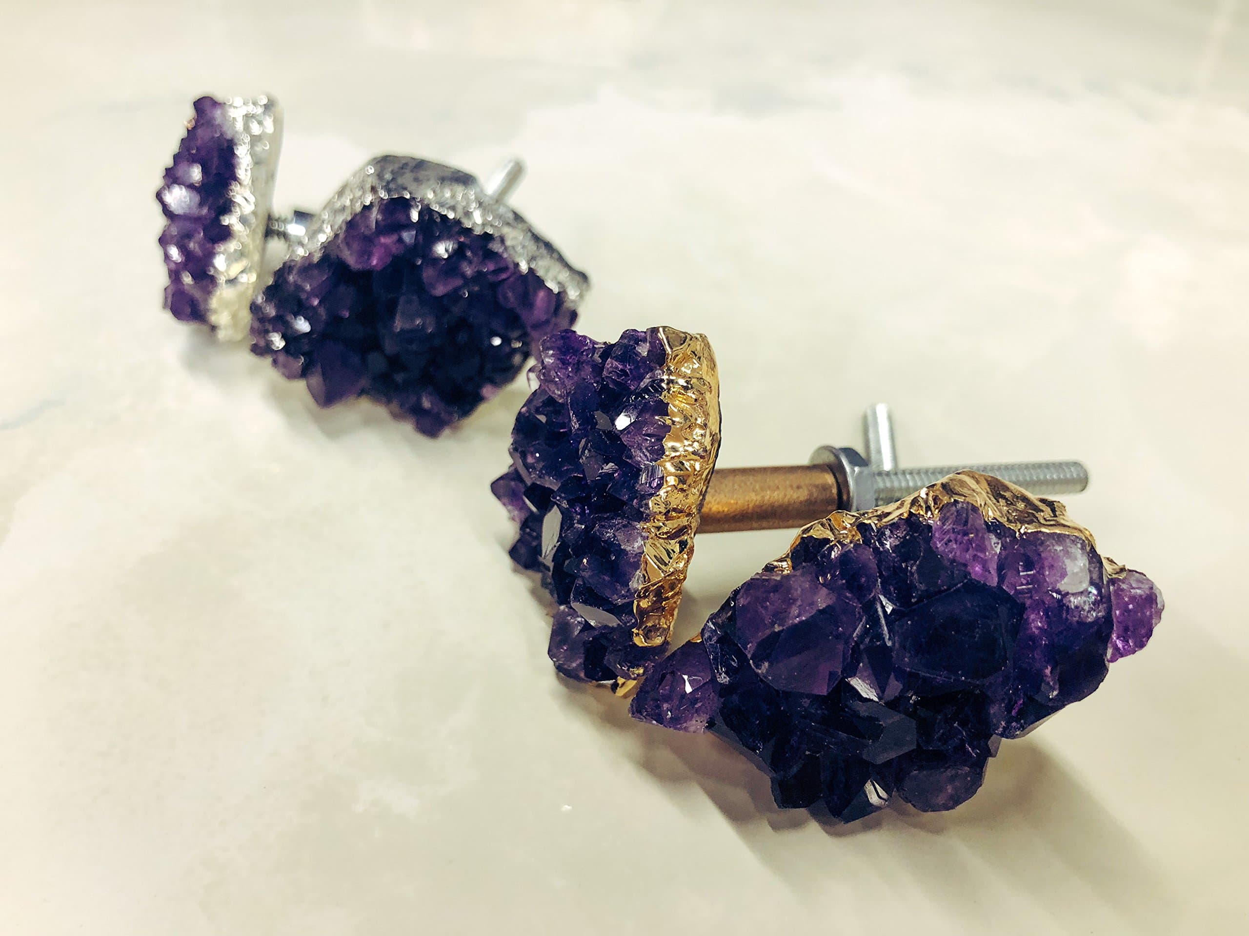 Amethyst Stone Knob (Silver Plating)