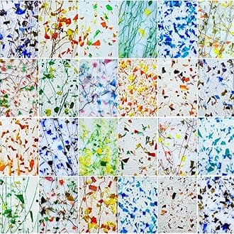 ILLUCKAI 24 Sheets Floral Stained Glass Sheets 6 x 6 Inch Stained Glass Window Stained Glass Accessories for Glass Projects Mosaic Crafts